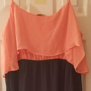 Orange&Navy Blue Sleeveless Long Dress by Freebird